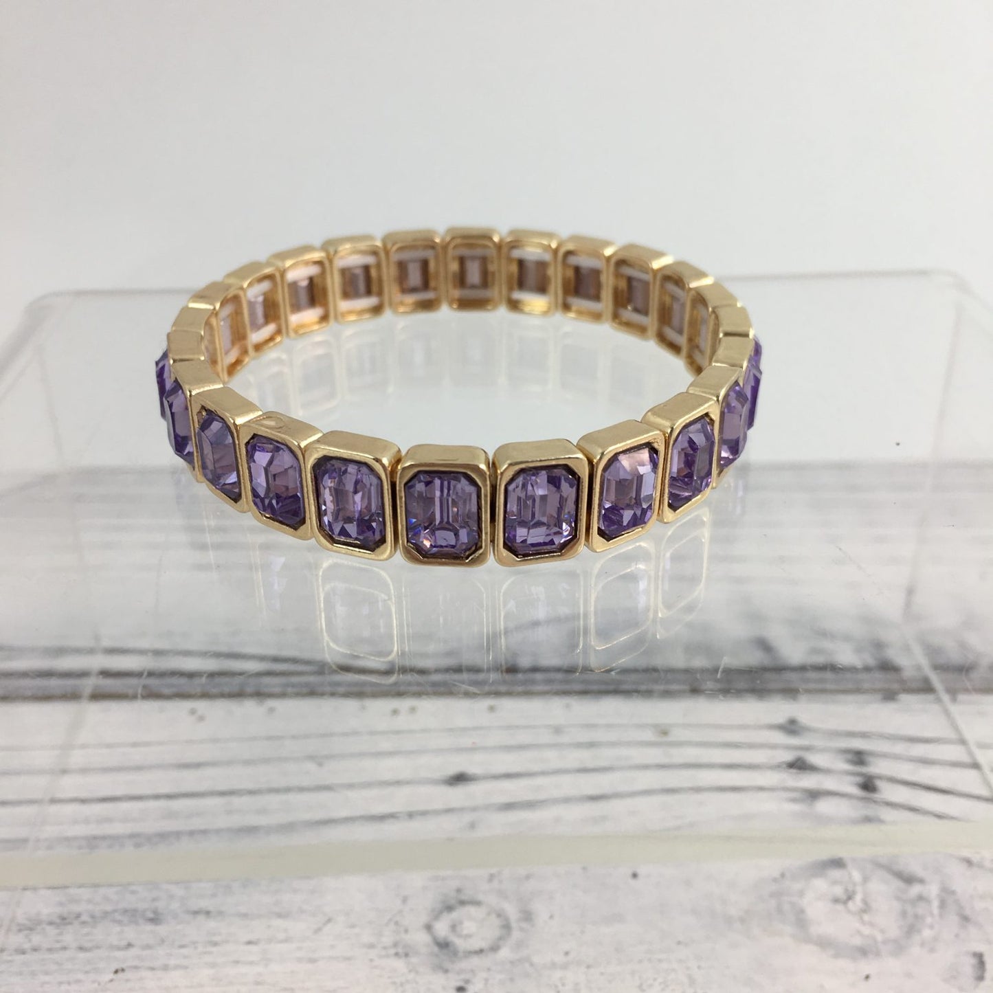 Purple and gold gemstone stretch bracelet