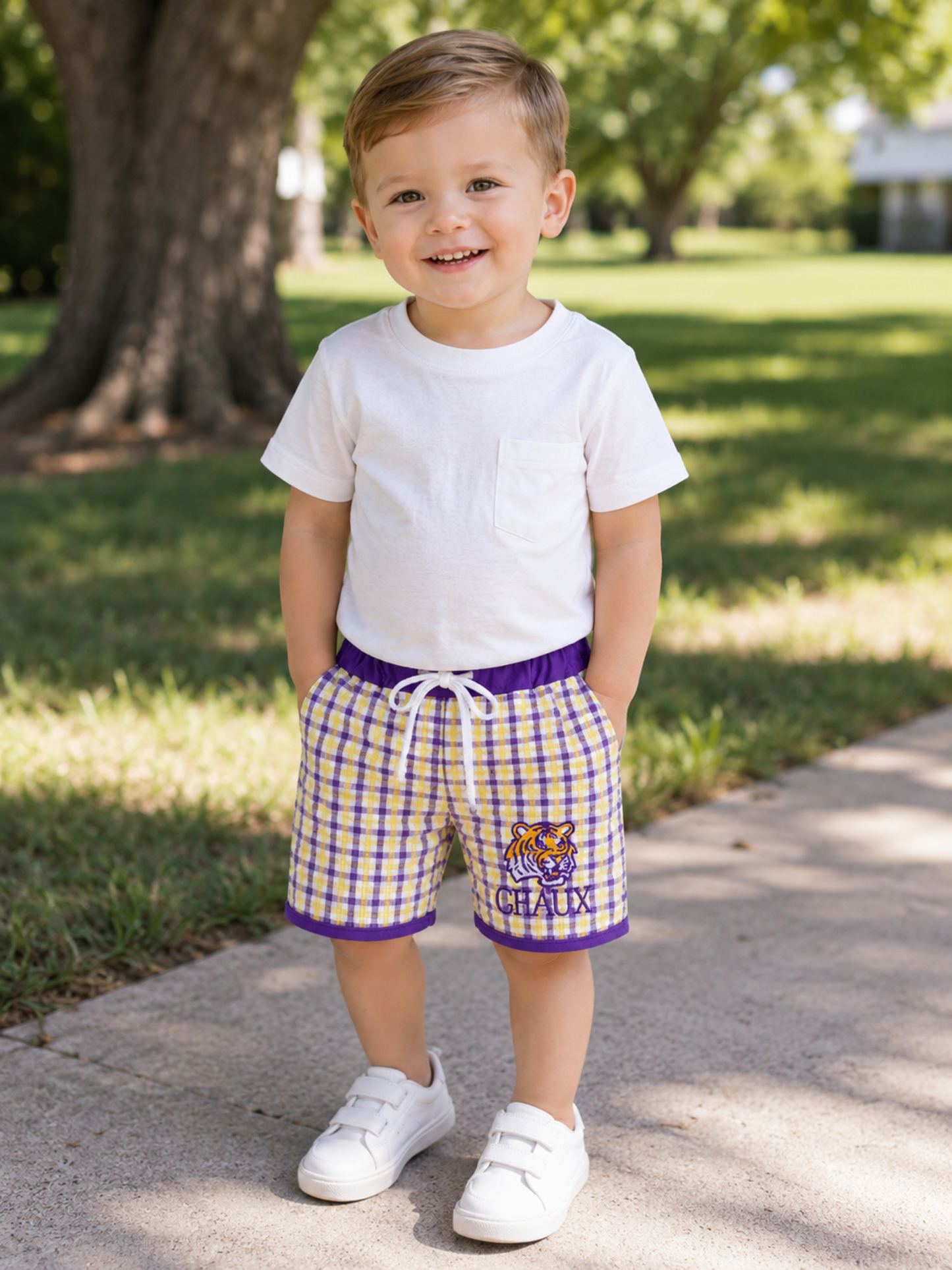 Purple Lsu Geaux Embroidery Trunks