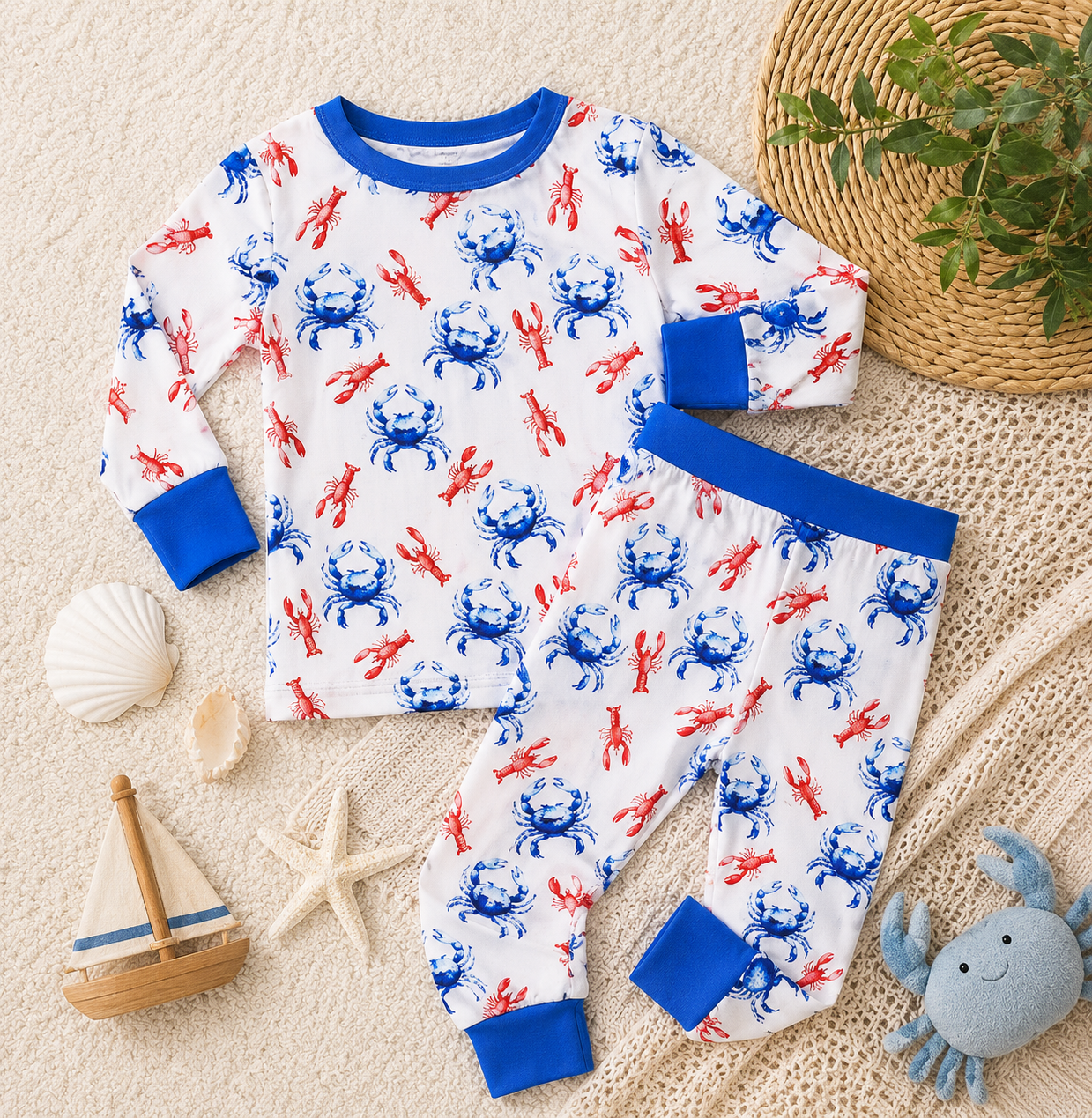 Crawfish and Crab Bamboo Two-Piece
Long Set