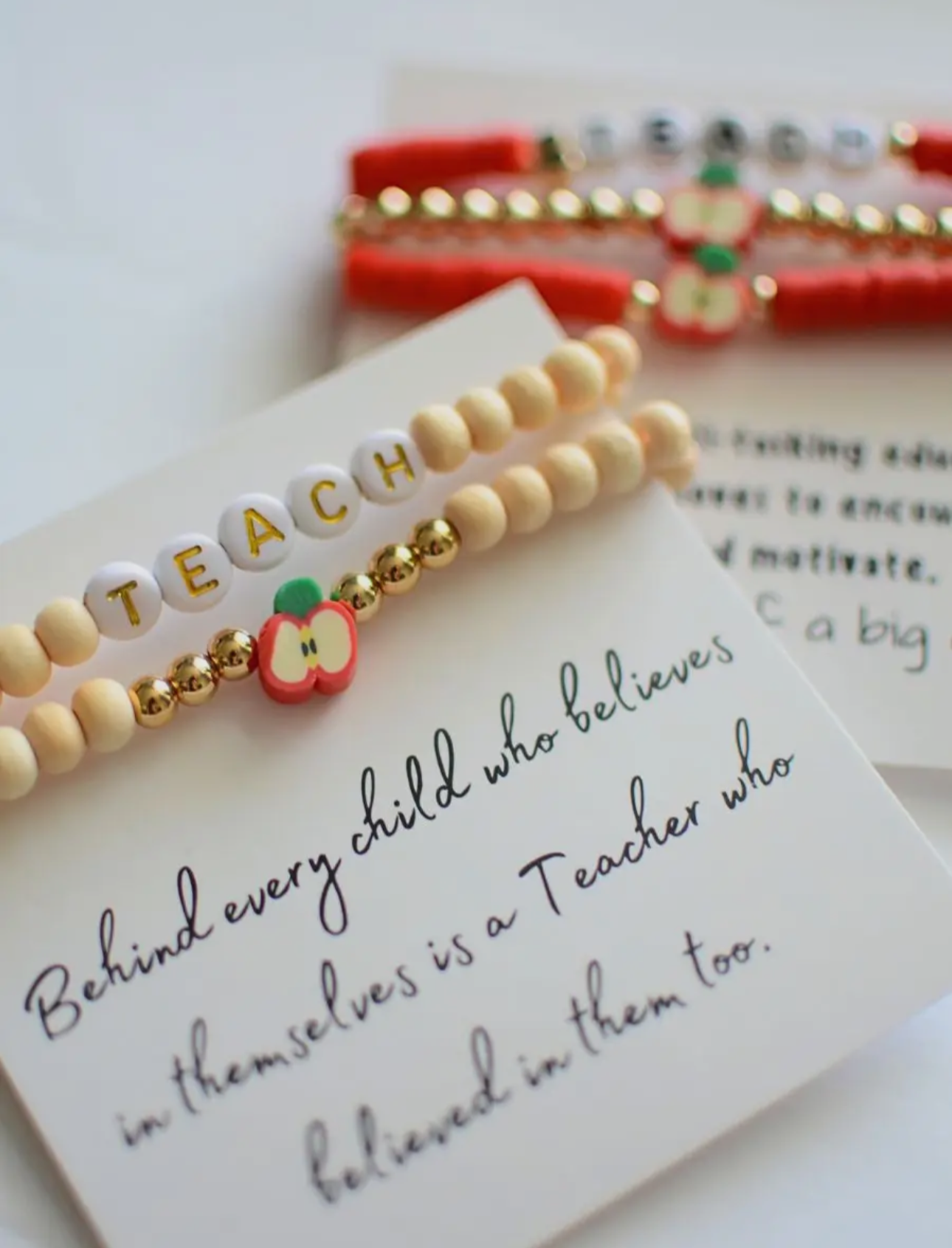 Wood Beaded Teachers Stretch Bracelet Set- Behind