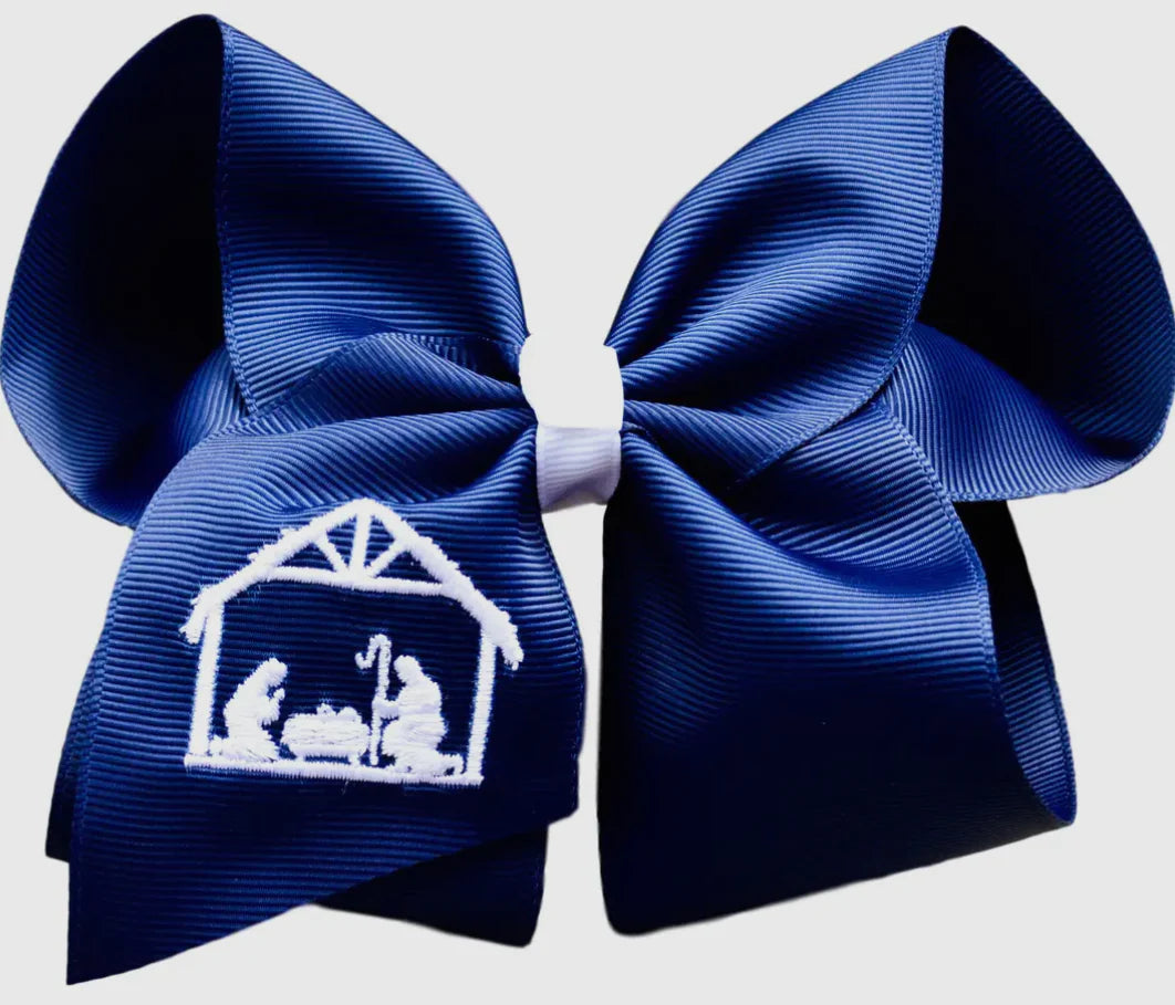 “Nativity” Embroidery Bow- Navy