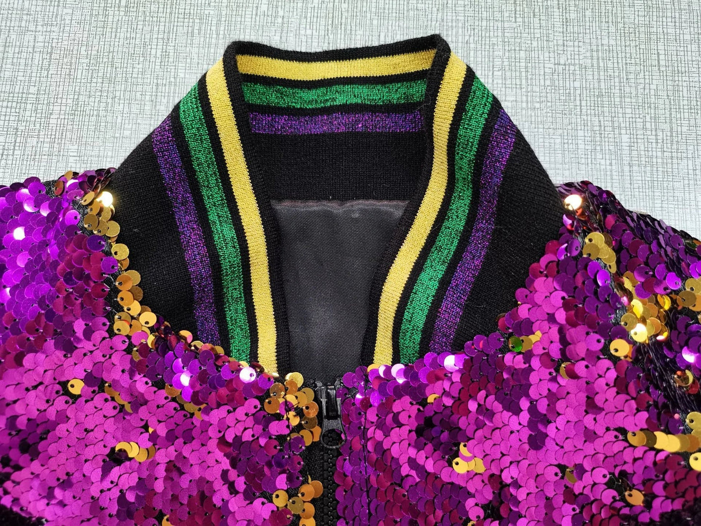 Mardi Gras Sequins Bomber Jacket