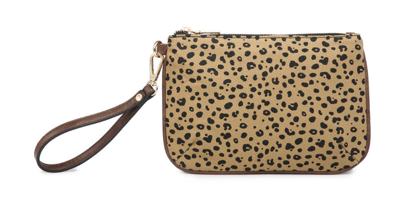 Lucy Monogrammable Pattern Wristlet- Cheeta/Camel
