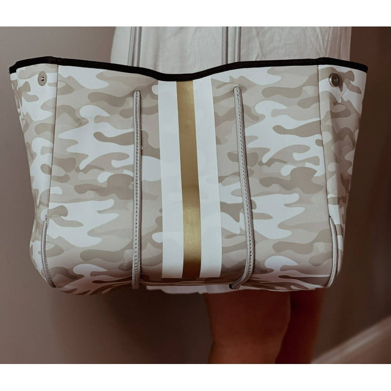 The Aniella Neoprene Tote - Camo with Gold Stripe