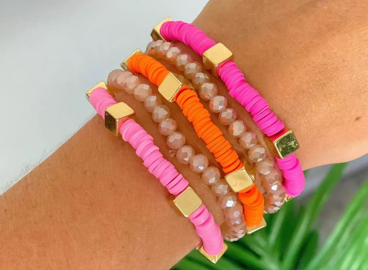 Neon Pink/Orange/Gold- Bracelet Set