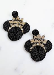 "Happy New Year" Mouse Beaded Earrings