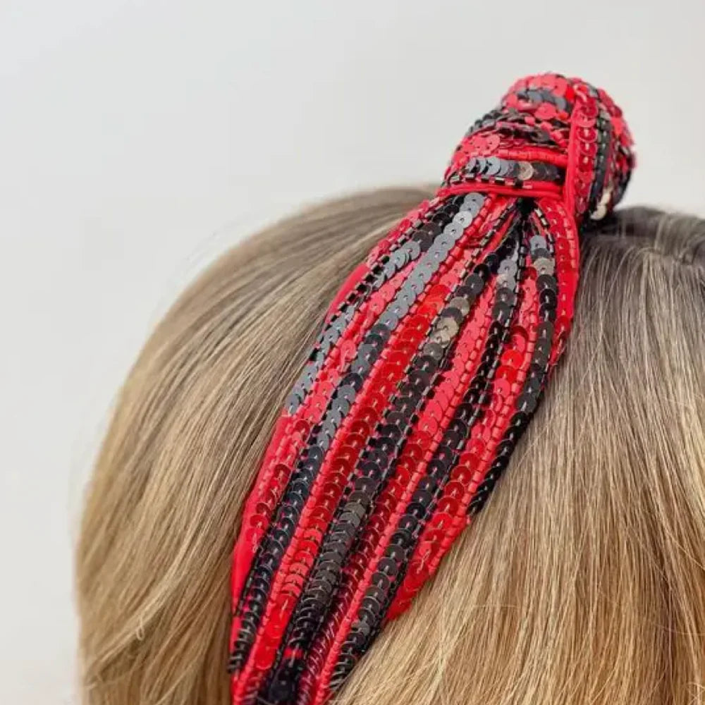 Sequin Beaded Stripe Game Day Headband - Red/Black