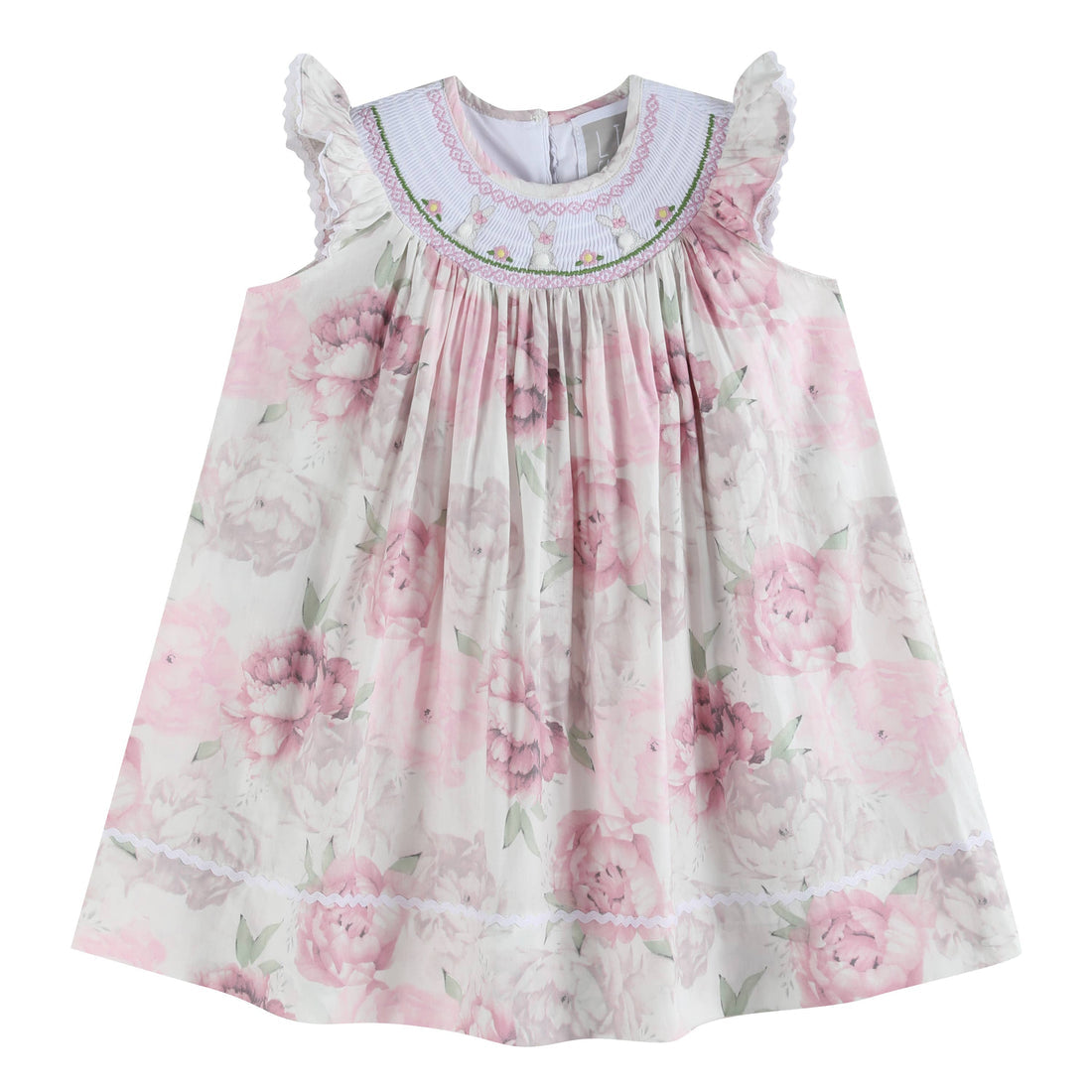 Peony “Bunny” Smocked Bishop Dress- Pink/White