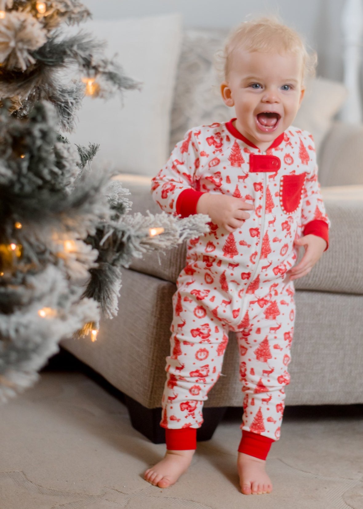 "Old Fashioned" Christmas Zippie with Red Trim