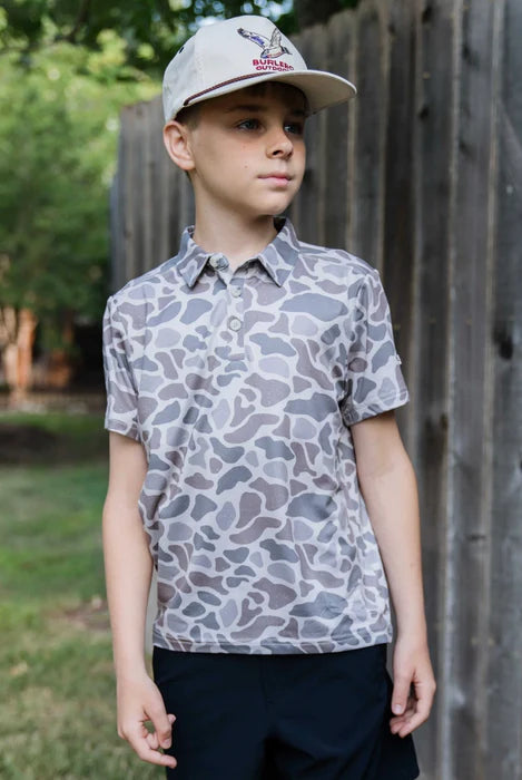 BURLEBO BOY'S DEER CAMO PERFORMANCE POLO