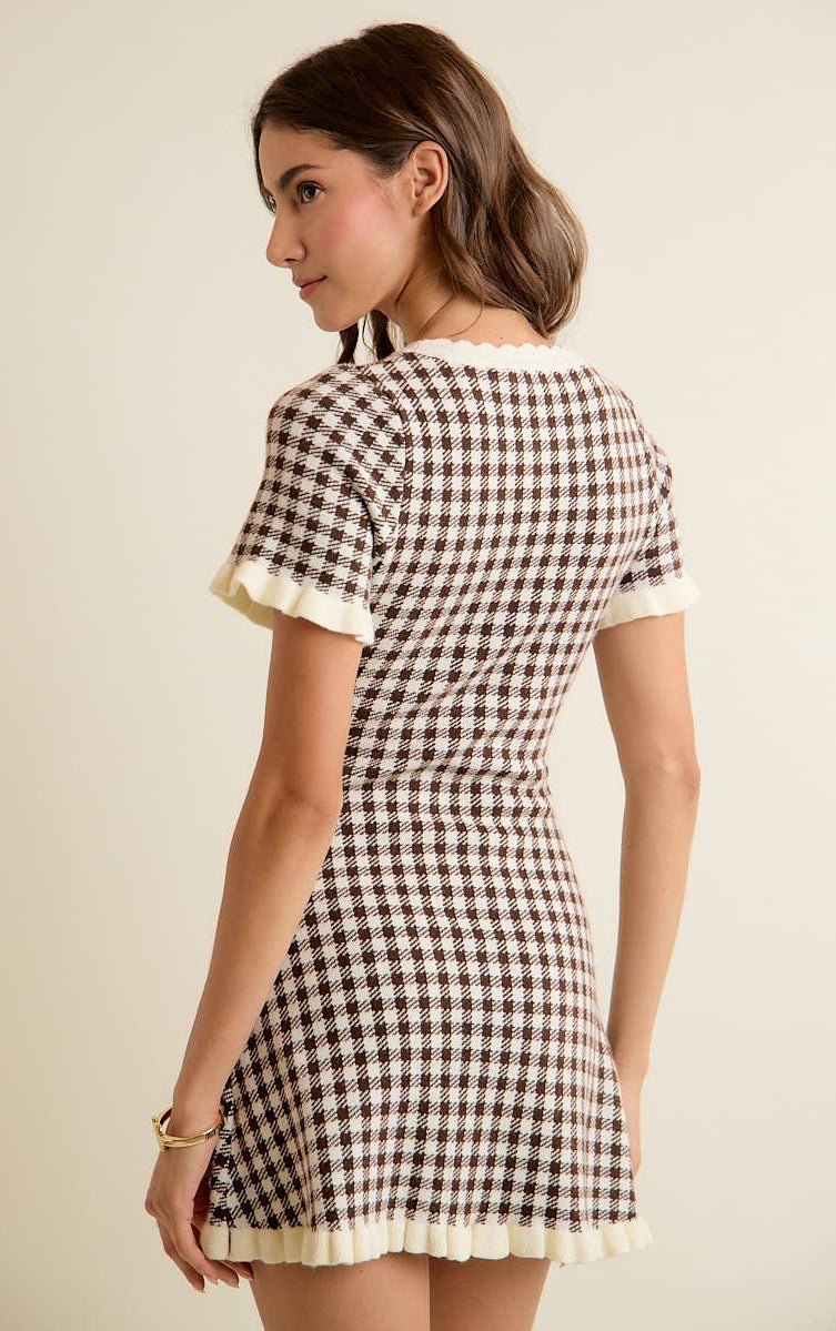 Gingham Ruffled Sweater Knit Dress