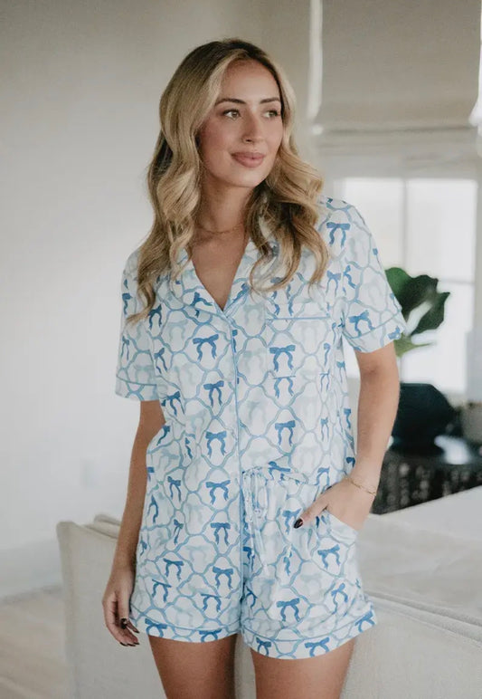 Light Blue Mini Bows Pj Sets
