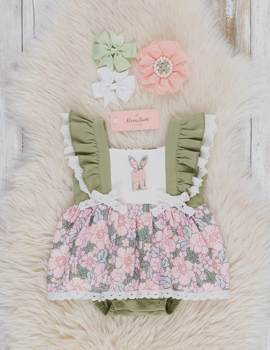 Embroidered Floral Bunny Ruffle Bubble