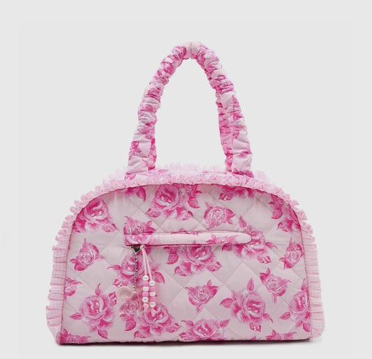 Quilted Rose Printed Medium Duffle Bag