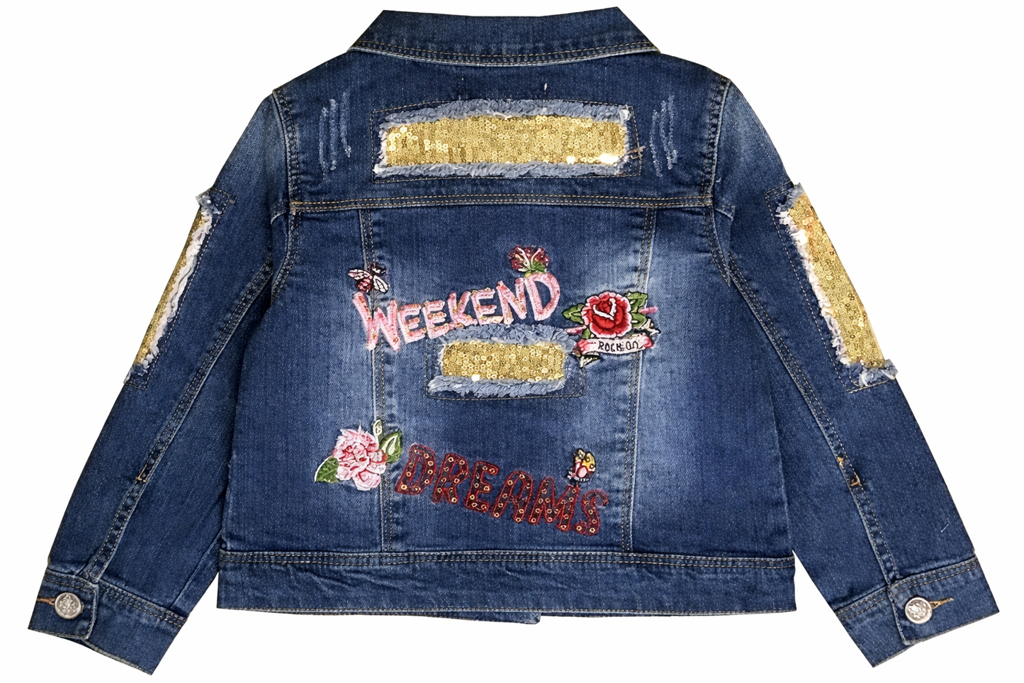 Ruffles - Gold Sequin Girls Denim Jean Jackets