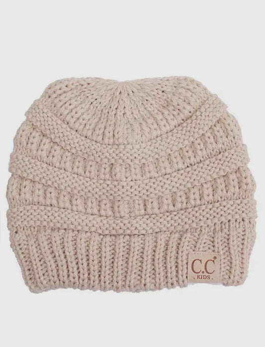 C.C Kids Solid Classic Knit Beanie- Beige
