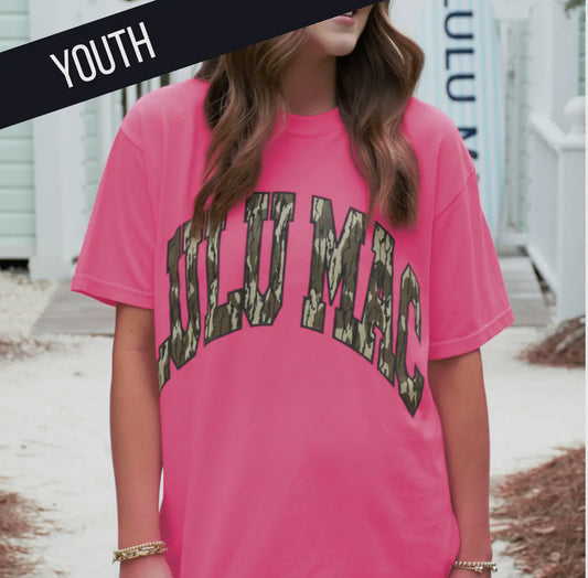 LULU MAC Mossy Oak Bottomland Neon Pink Youth Comfort Colors Mossy Oak Tee