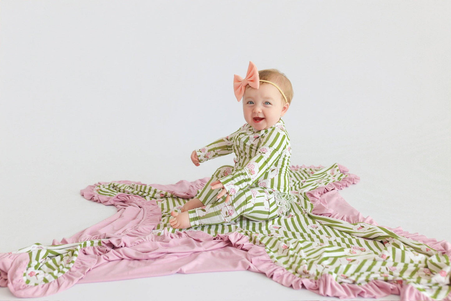 ROSIE'S MEADOW STRIPES DREAM RUFFLE ROMPER