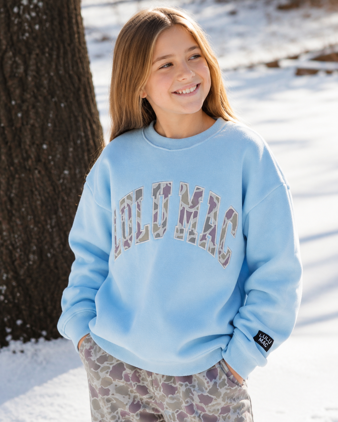 LULU MAC Youth Sweatshirt- Camo Light Blue