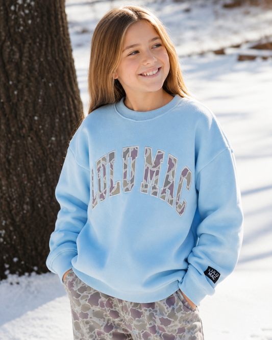 LULU MAC Youth Sweatshirt- Camo Light Blue