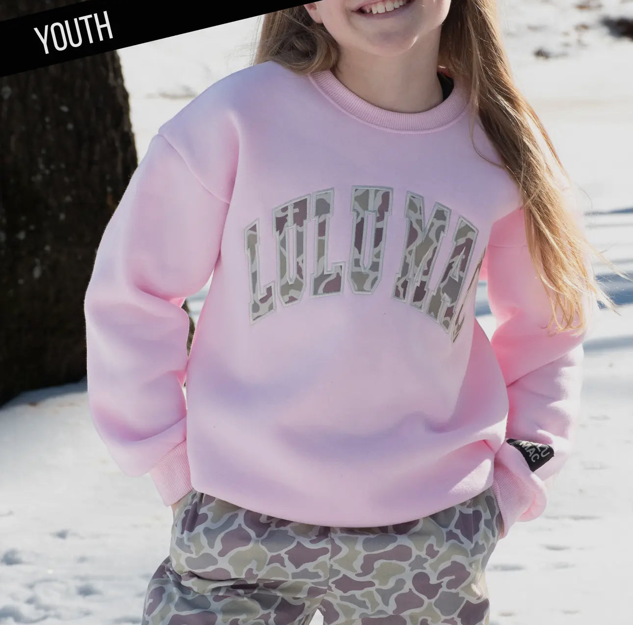 LULU MAC Youth Sweatshirt- Camo Light Pink