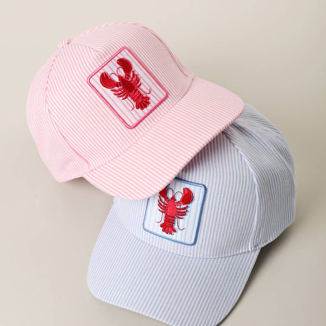 Crawfish Embroidered Patch Seersucker Trucker Hat