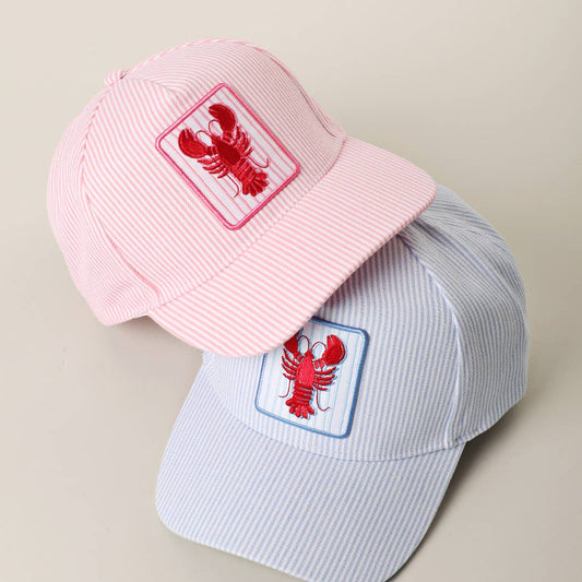 Crawfish Embroidered Patch Seersucker Trucker Hat