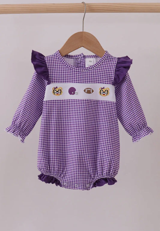 Premium Purple Lsu Tiger Embroidery
Gingham Ruffle Bubble