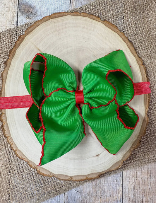 Green with Red Moonstitch Bow Headband