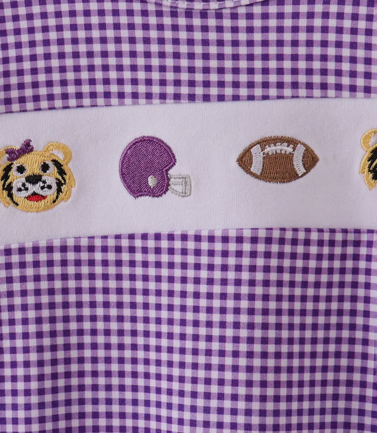 Premium Purple Lsu Tiger Embroidery
Gingham Ruffle Bubble