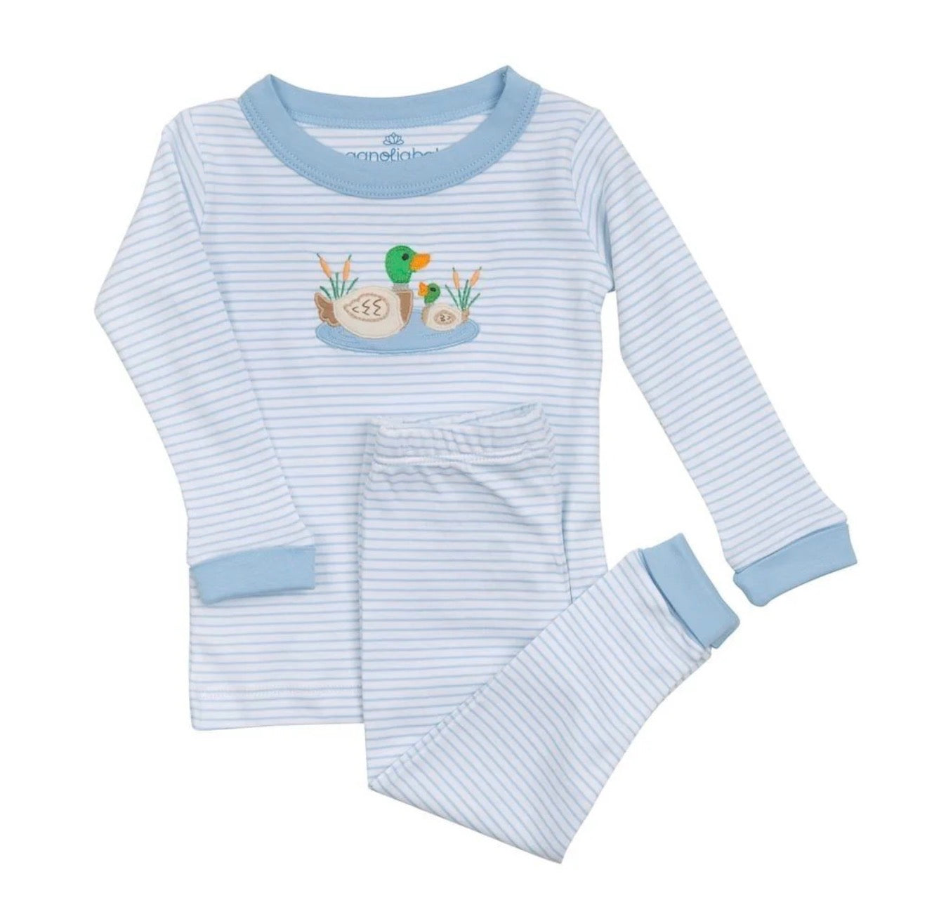 Mallard Duck Pond Applique Long Pajamas - Blue