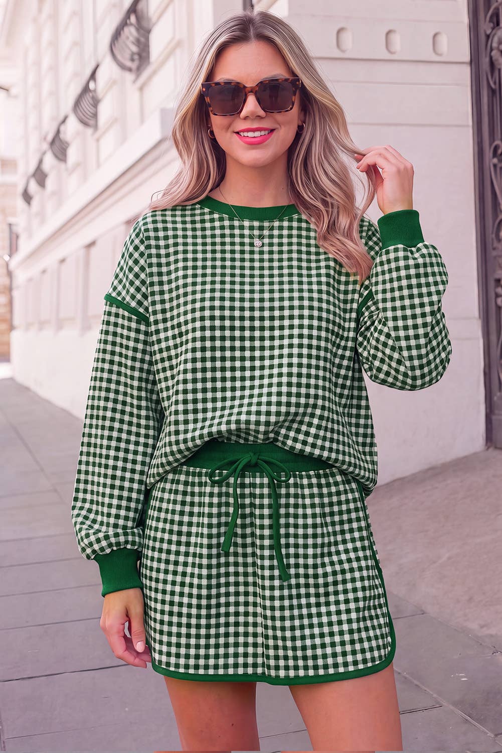 Gingham Pirnt Cozy Oversized Top & Skort Set | S-XL