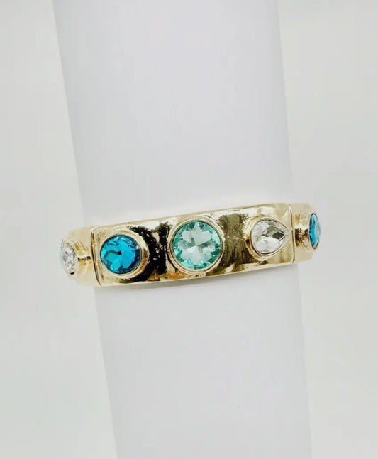 Gold Stretch Bangle with Oval with Turquoise Crystal Accents