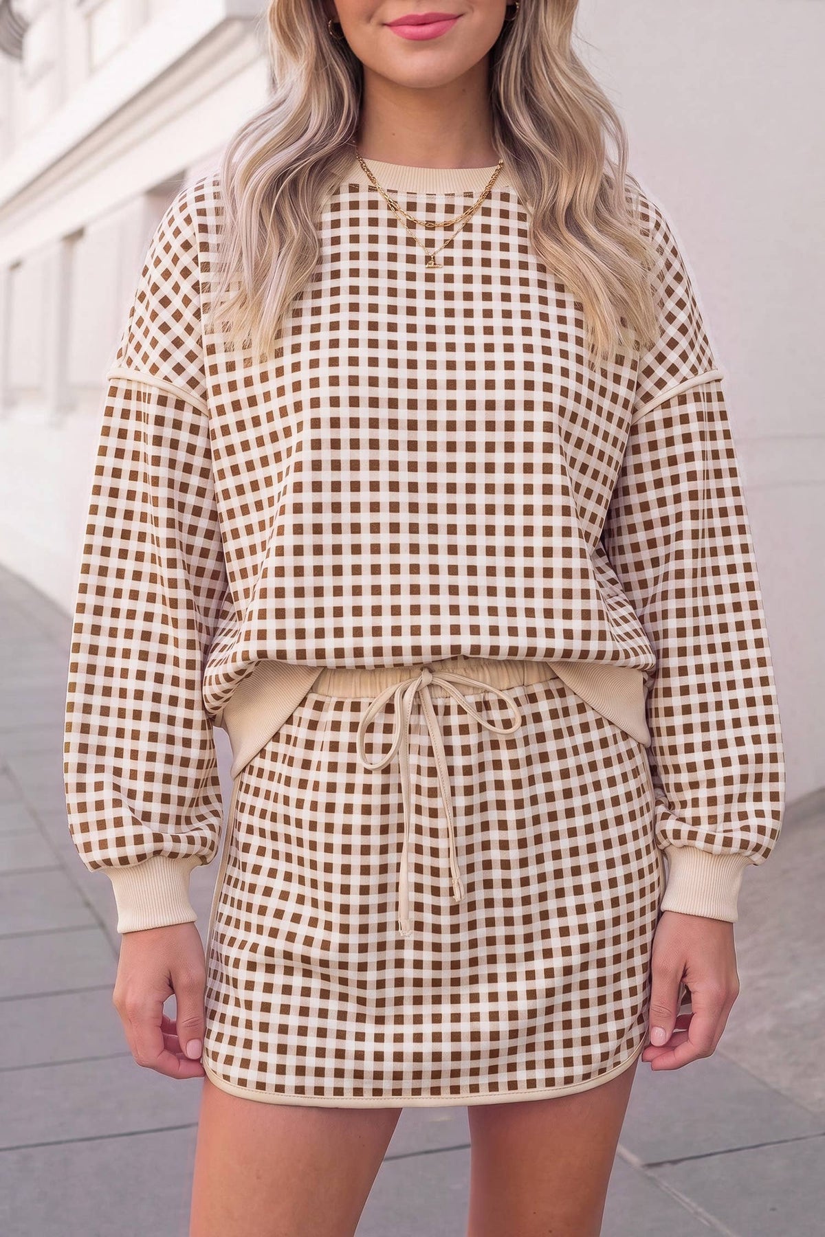 Gingham Pirnt Cozy Oversized Top & Skort Set | S-XL
