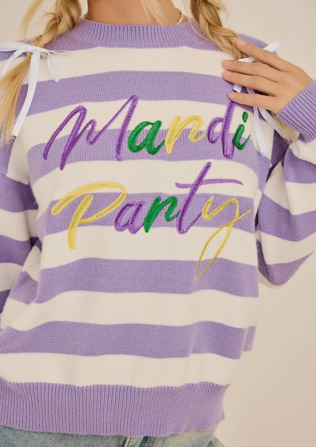Mardi Party Striped Knit Sweater - Purple & White