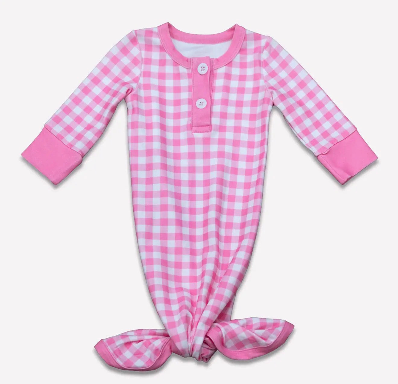 Girls Baby Knotted Gown - Pink Gingham