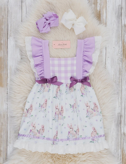 Lavender Gingham Flutter Sleeve Bunny Dress