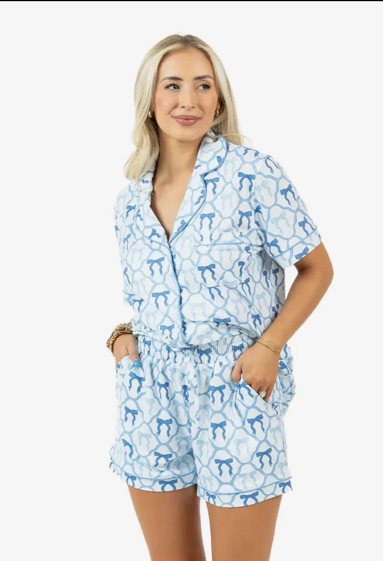 Light Blue Mini Bows Pj Sets