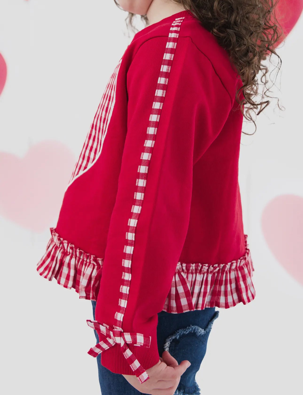 Girls Heart Red Gingham Applique Ruffle
Bow Sweatshirt