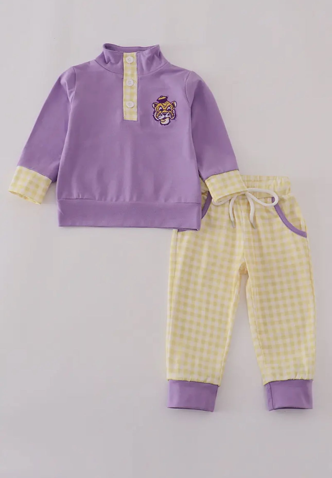 Purple Lsu Embroidery Pants Set