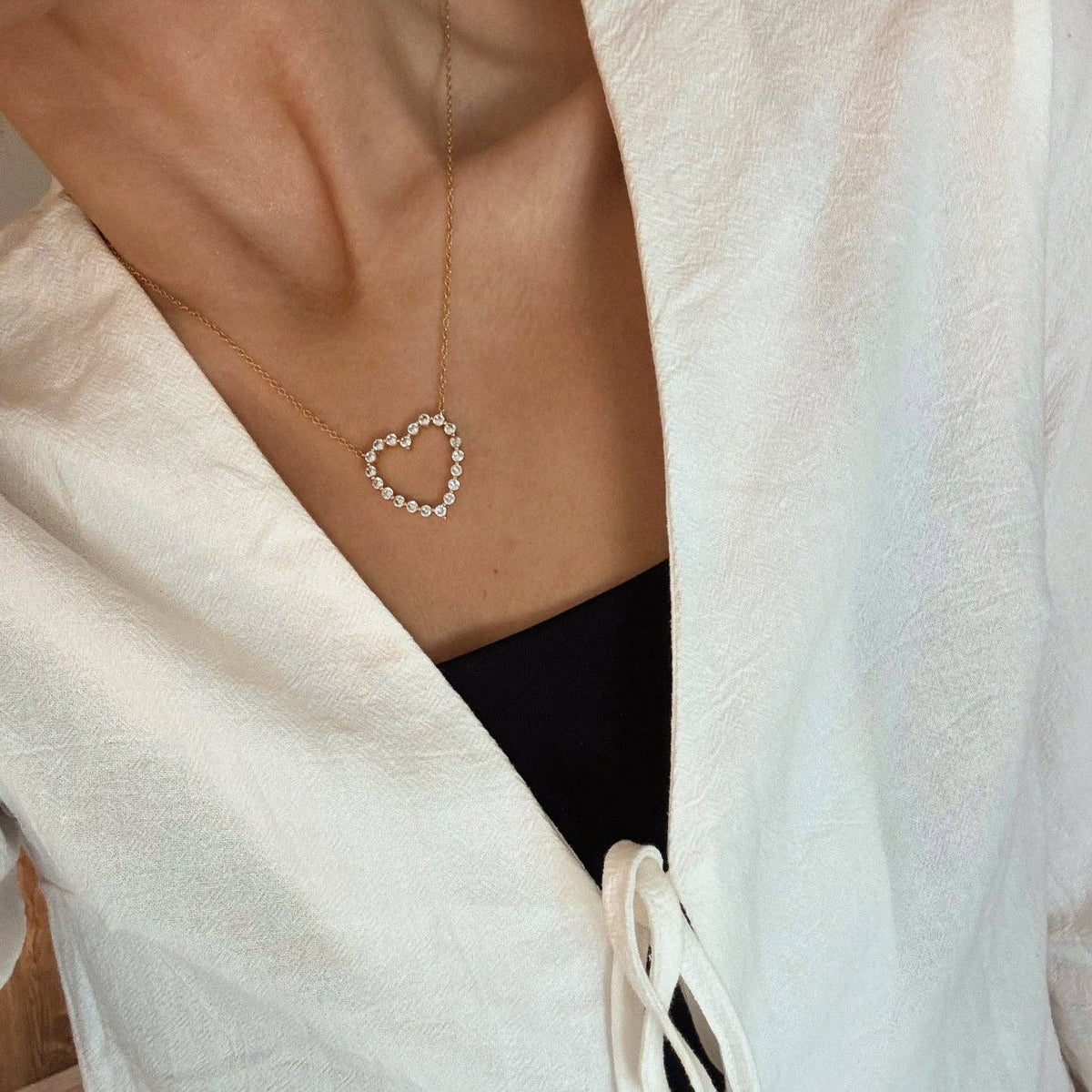 Pave' Hollow Heart Necklace