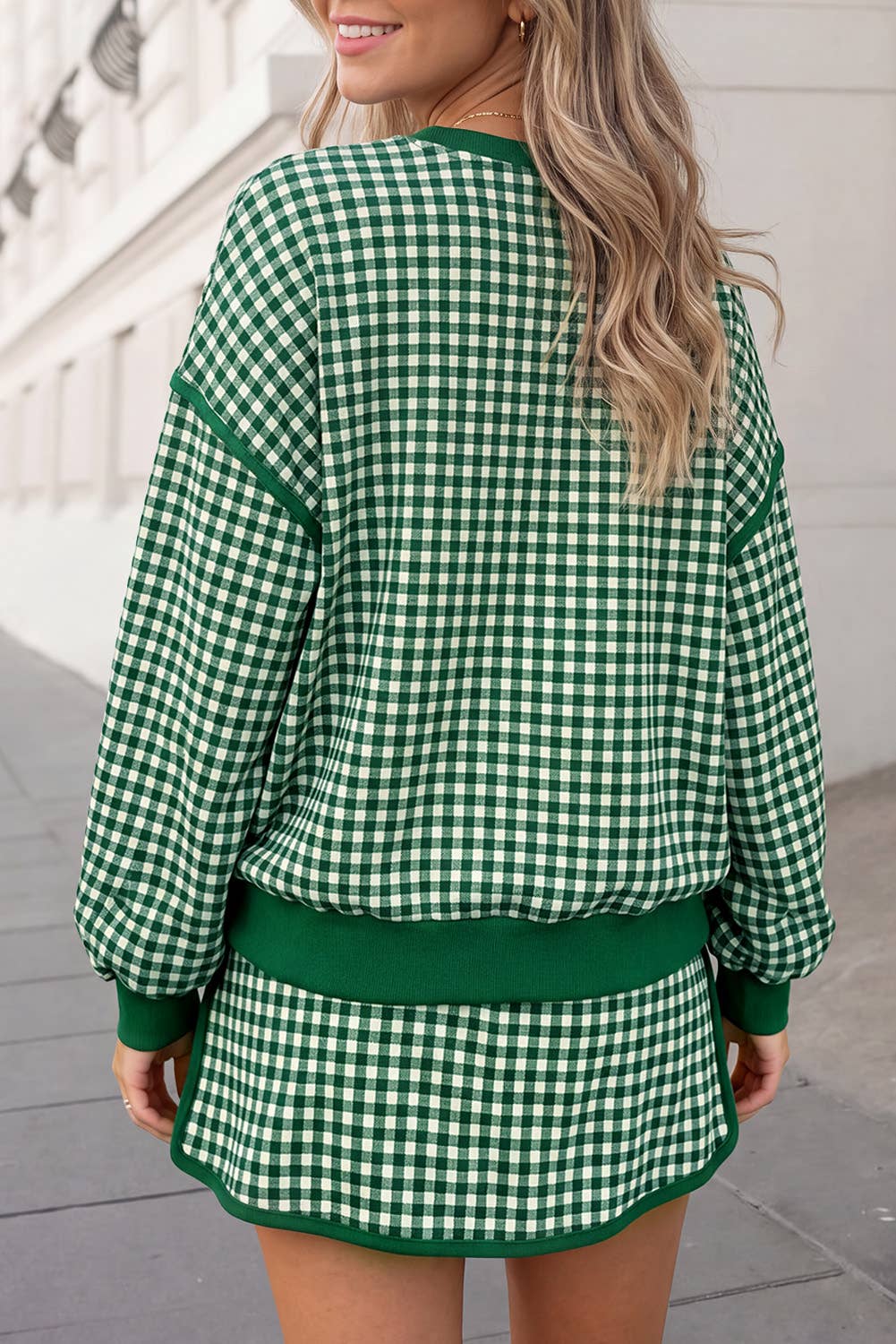 Gingham Pirnt Cozy Oversized Top & Skort Set | S-XL