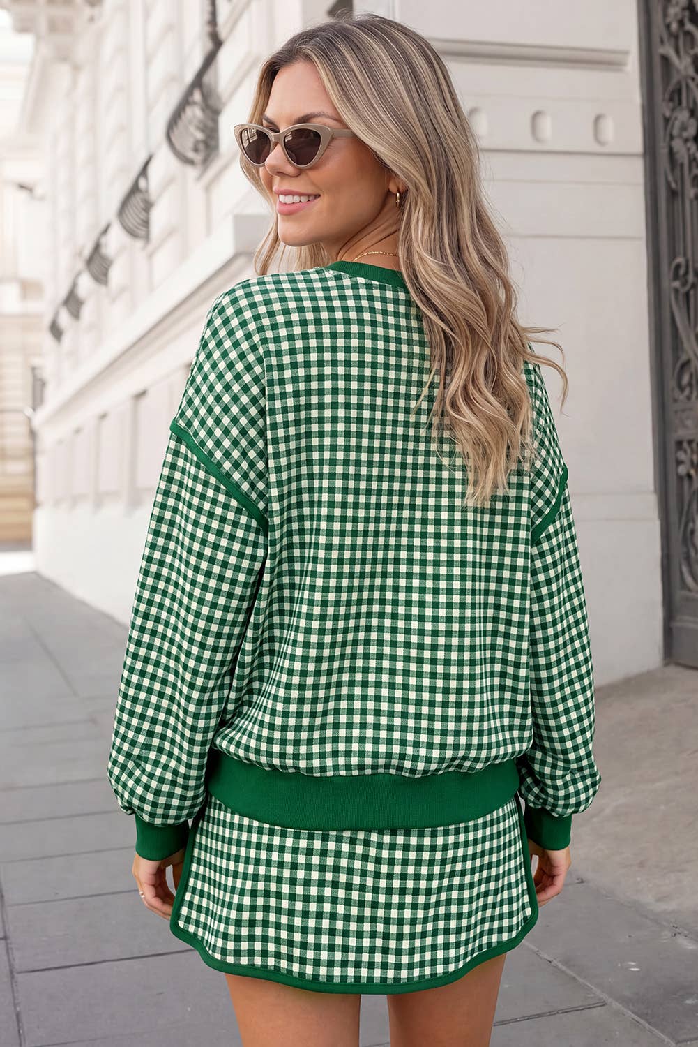 Gingham Pirnt Cozy Oversized Top & Skort Set | S-XL