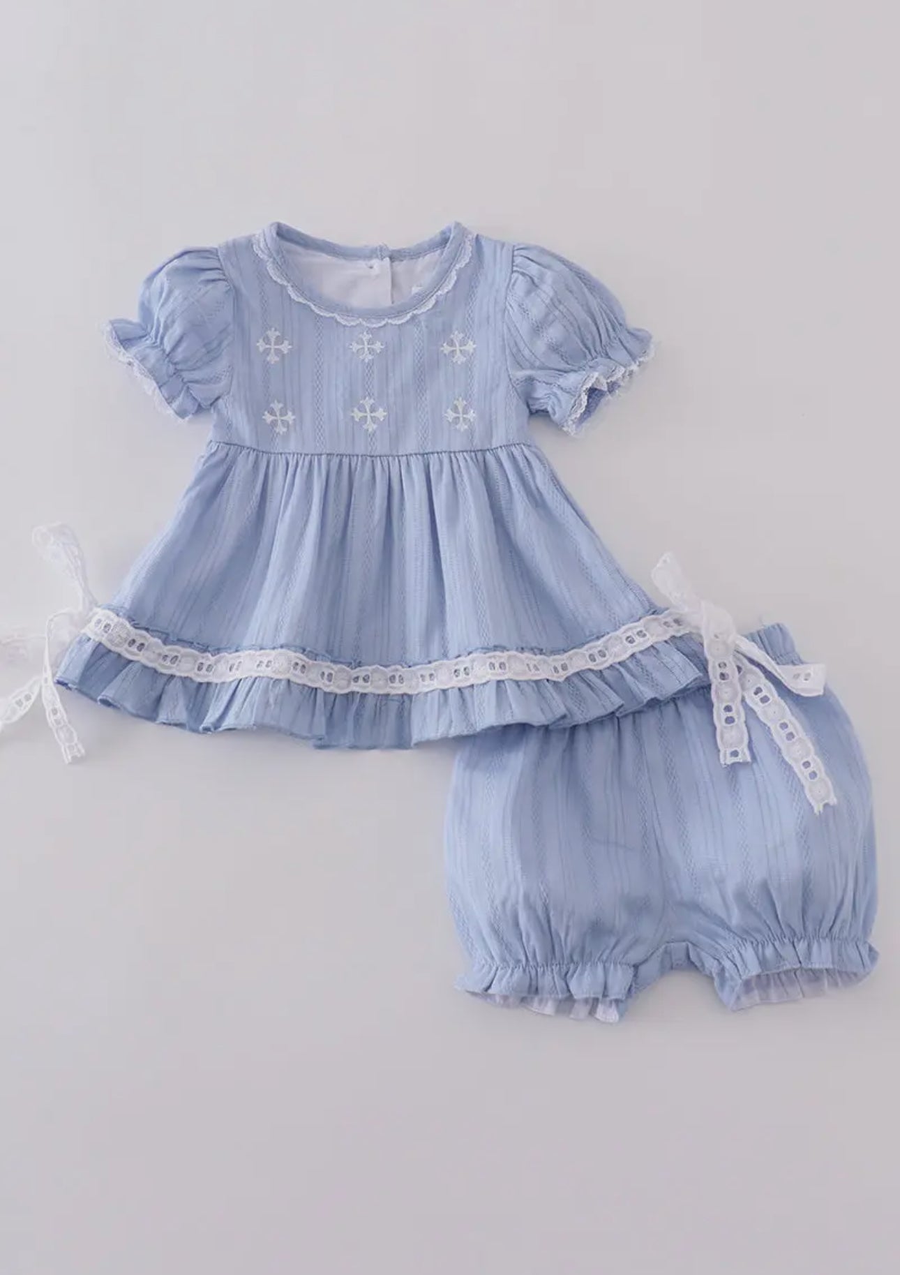 Premium Blue Cross Embroidery Romper