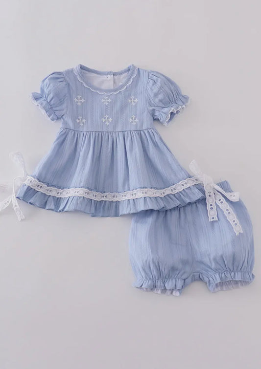 Premium Blue Cross Embroidery Romper