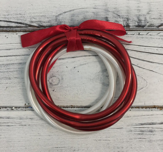 Red and White Bangle Bracelet Set
