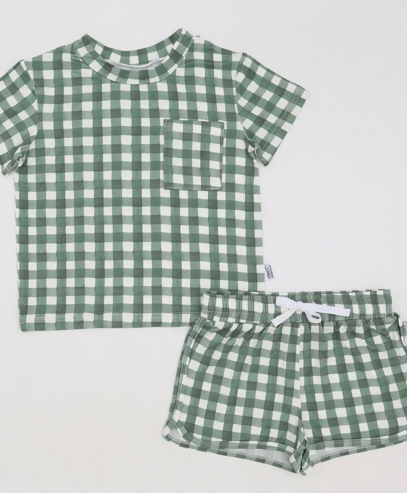 Green Gingham Bamboo Varsity Short Set - T-Shirt & Shorts