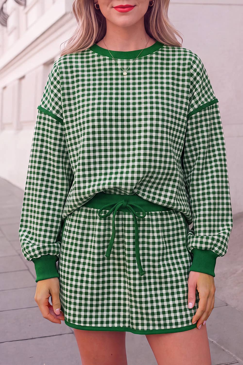 Gingham Pirnt Cozy Oversized Top & Skort Set | S-XL
