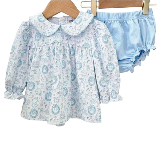 Blue Christmas Toile Bloomer Set