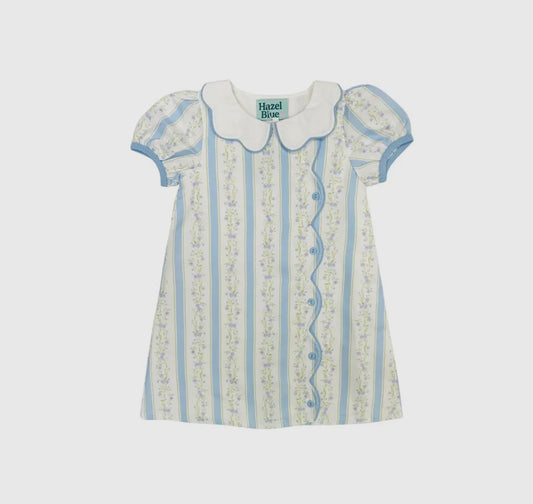 Hazel Blue Floral Dress with Scallop Trim